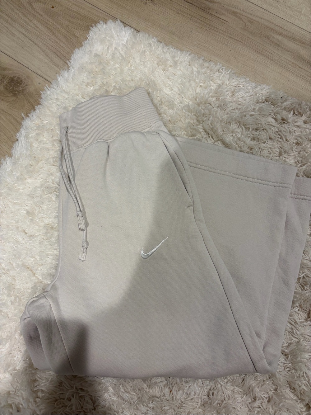Nike Women’s Light Cream Jogger Sweatpants with White Swoosh, Capri style